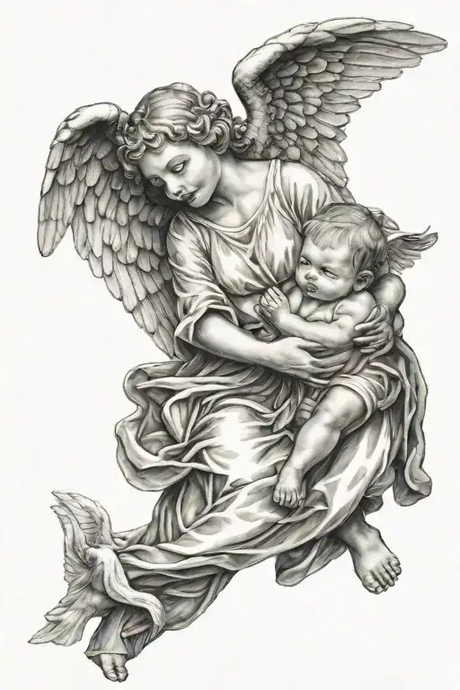 angel holding baby angel playing tattoo design idea