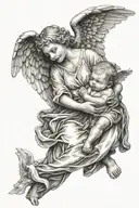 angel holding baby angel playing tattoo design idea