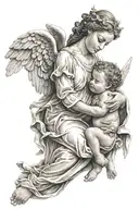 angel holding baby angel playing tattoo design idea