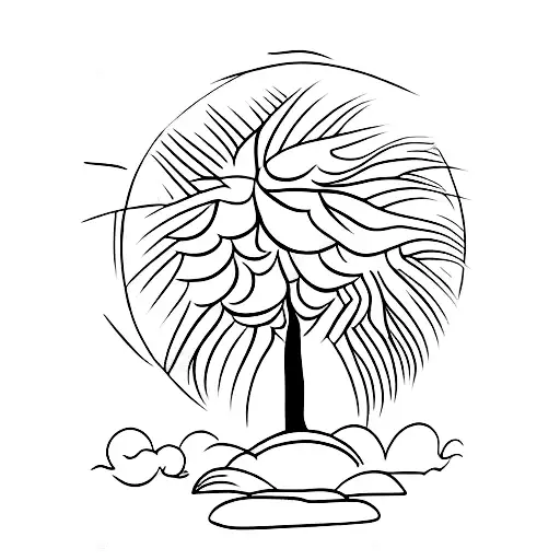 A calm person meditating under a coconut tree tattoo design idea