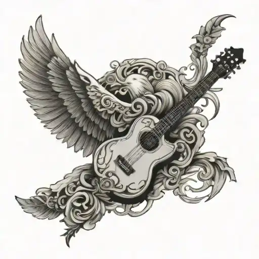 western guitar , icebird tattoo design idea