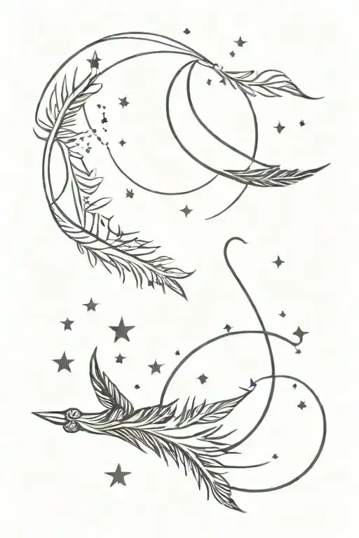 constellation capricorn, moon, sun, star, feathers tattoo design idea