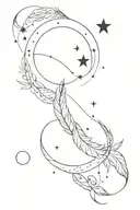 constellation capricorn, moon, sun, star, feathers tattoo design idea