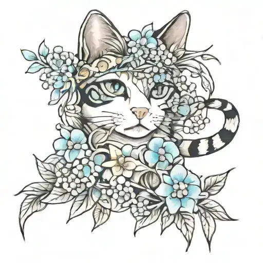 forget-me-nots, a cat, and some sort of feminist reference. tattoo design idea