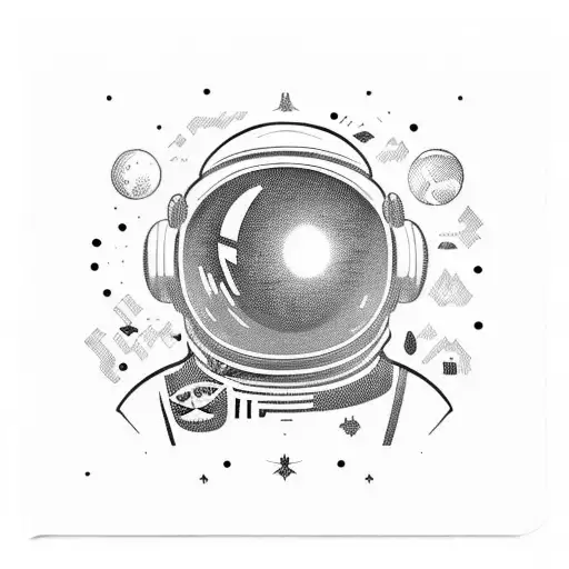 an astronaut in space but their helmet visor is a disco ball tattoo design idea