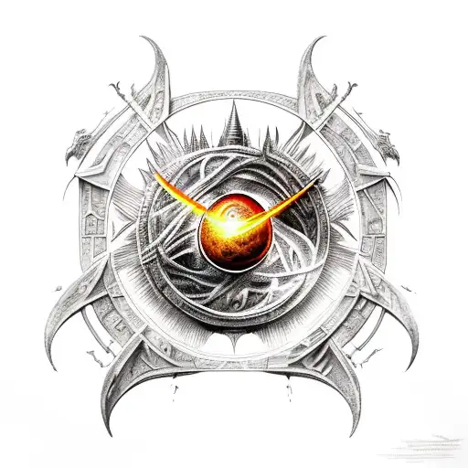 Lord of the rings architecture, game of Thrones, sci-fi, books, black hole or event horizon, and dragons tattoo design idea