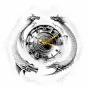 ancient clock, Lord of the rings, game of Thrones, sci-fi, books, black hole or event horizon, and dragons tattoo design idea