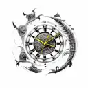 ancient clock, Lord of the rings, game of Thrones, sci-fi, books, black hole or event horizon, and dragons tattoo design idea