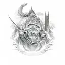 Lord of the rings architecture, game of Thrones, sci-fi, books, black hole or event horizon, and dragons tattoo design idea