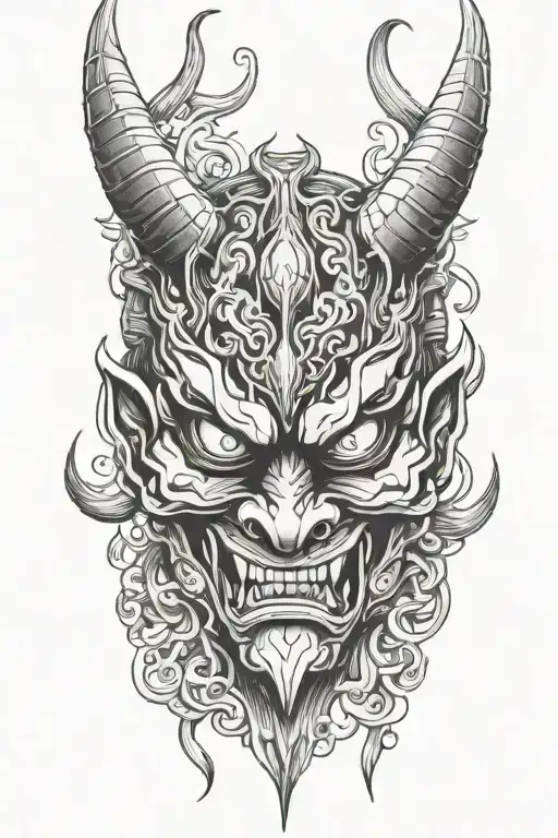 oni demon mask tattoo design idea