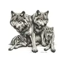 father wolf with two baby cubs cuddling tattoo design idea