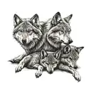 father wolf with two baby cubs cuddling tattoo design idea
