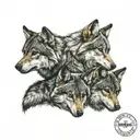 father wolf with two baby cubs cuddling tattoo design idea