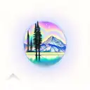 mountains with tree reflection on water sky aurora boralis stars tattoo design idea