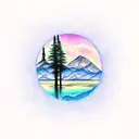 mountains with tree reflection on water sky aurora boralis stars tattoo design idea