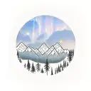 mountains with tree reflection on water sky aurora boralis stars tattoo design idea