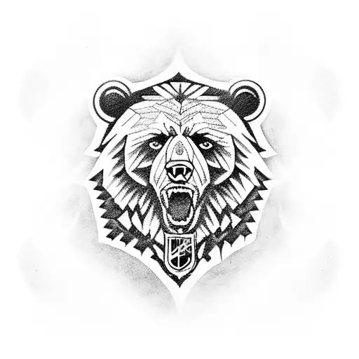 A fierce bear (Urso bravo) wearing a Libertadores medal around its neck, representing the passion for football and the achievement of victory tattoo design idea