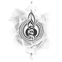 A dynamic composition featuring the Fluminense logo intertwined with musical notes, symbolizing the love for music and the football club tattoo design idea