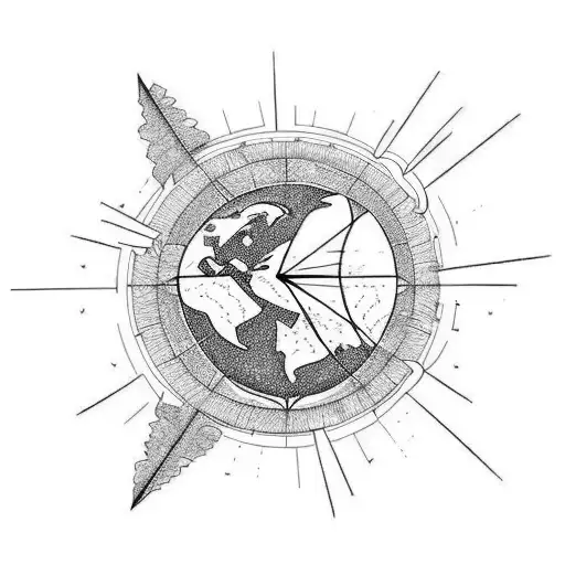 earth tattoo with small plane, skydiving and camper tattoo design idea