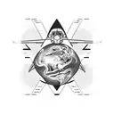 earth tattoo with small plane, skydiving and camper tattoo design idea