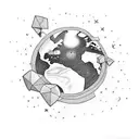 earth tattoo with small plane, skydiving and camper tattoo design idea