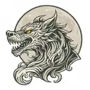 dragon wolf howling at the moon tattoo design idea