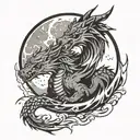 dragon wolf howling at the moon tattoo design idea