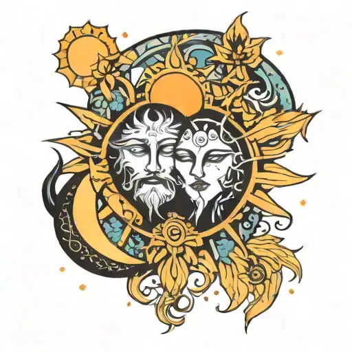 sun moon merging together tattoo design idea