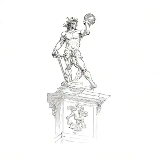 a statue of perseus holding the head of medusa greek mythology tattoo design idea