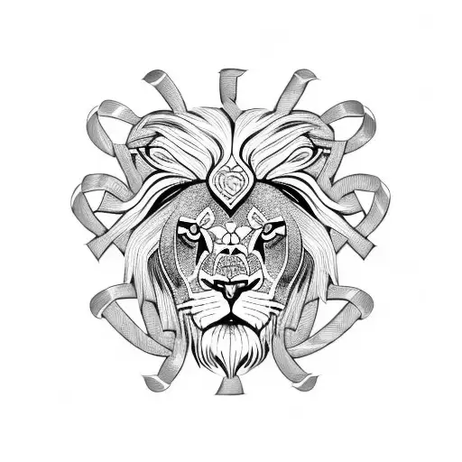 A lion's head with Celtic knot patterns as its mane tattoo design idea