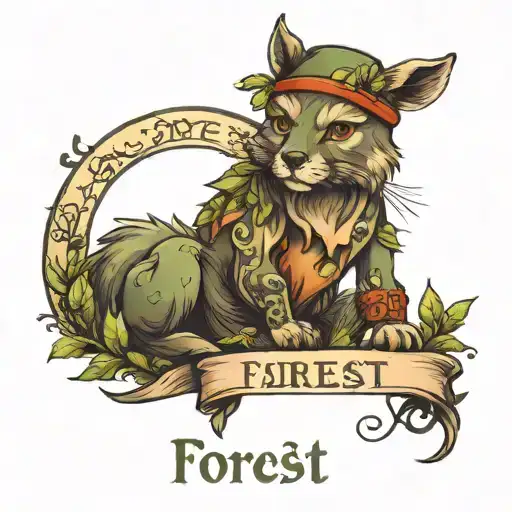 child's first name, forest tattoo design idea