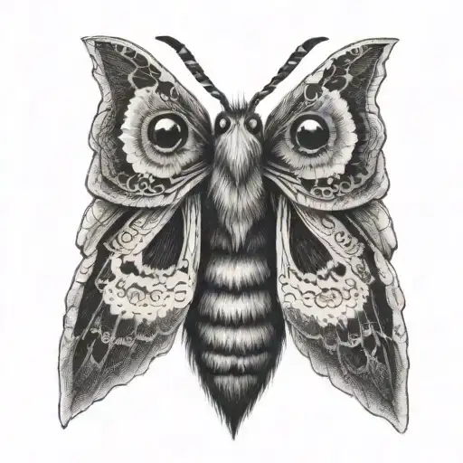 Realistic tattoo of a moth with its lower wings merged with an owls face tattoo design idea