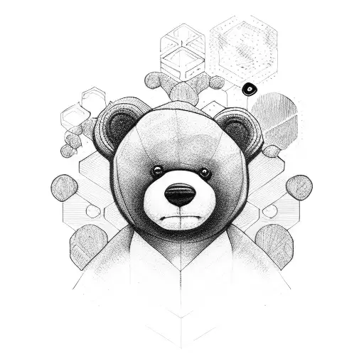Teddy bear linework tattoo design idea
