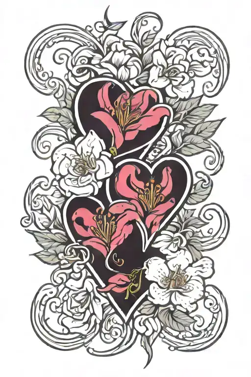 Hearts and Azalea flower intertwined tattoo design idea