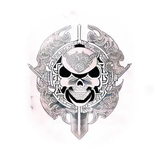 RBWI ninja sword blood death skull samurai warrior tattoo design idea