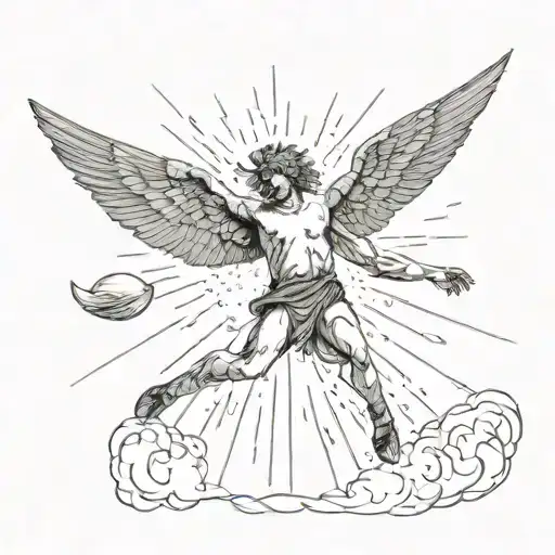 icarus falling from the sky with sunn and fethers  tattoo design idea