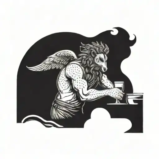 A bartender mixing drinks with a Greek mythological creature like a griffin or centaur tattoo design idea