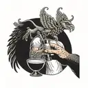 A bartender mixing drinks with a Greek mythological creature like a griffin or centaur tattoo design idea