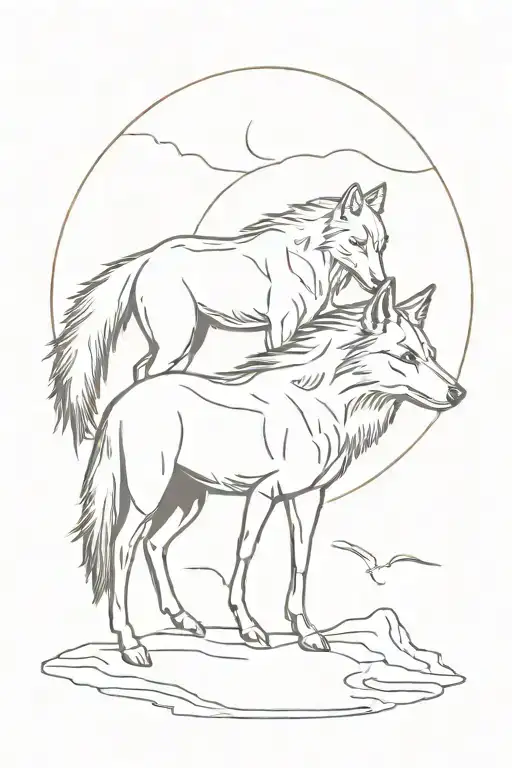 coyote & horse tattoo design idea