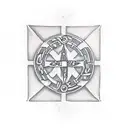 the date April 3, 2021 in Roman numerals surrounded by a square Celtic knot border tattoo design idea