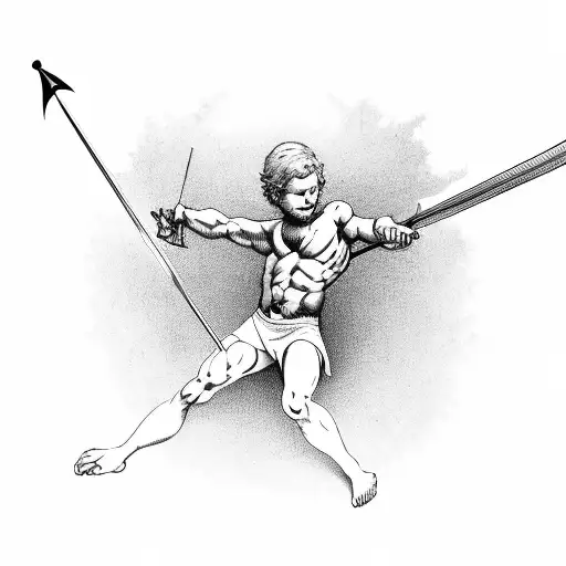 cupid shooting man through the heart with arrow tattoo design idea