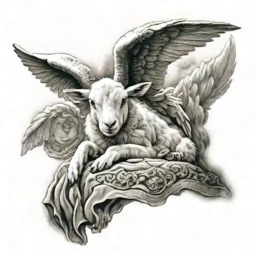 angel watching over a lamb tattoo design idea
