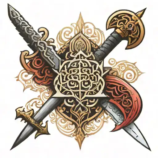 ISLAMIC sheld and sword  tattoo design idea