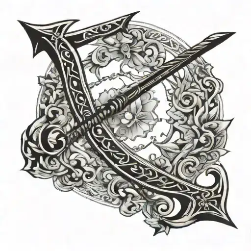 ISLAMIC Bow and Arrow with white background. no other thing tattoo design idea