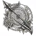 ISLAMIC Bow and Arrow with white background. no other thing tattoo design idea