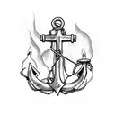Anchor with chains and candles burning on both end tattoo design idea