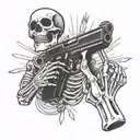 skeleton hand with a gun that shoots cards tattoo design idea