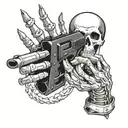 skeleton hand with a gun that shoots cards tattoo design idea