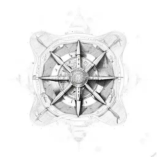 The ship sails on the sea, the steering wheel from below tattoo design idea