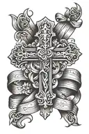 cross with ribbon wrapped tattoo design idea